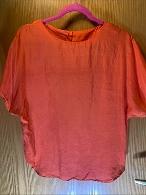 Angela Tong 100% Silk Lightweight Orange Batwing Blouse - Size 12- Rare!